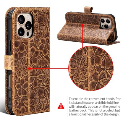 Genuine Leather Wallet Case for iPhone 13 Pro Max, Brown | 2-in-1 Magnetic Detachable, Flip Folio with Card Slots, RFID Blocking, Shockproof Protection, Wireless Charging - color: Brown, size: 13 Pro Max 6.7‘’