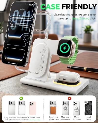 3 in 1 Foldable Charging Station for Apple Wireless Charger - color: White