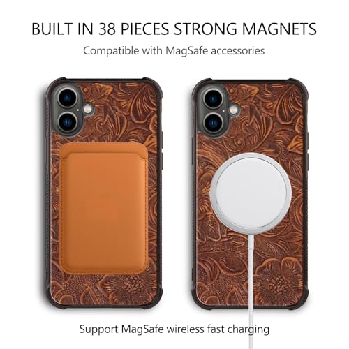 Leather Case Compatible with iPhone 16 Plus Wallet 6.7" Dark Brown | Genuine Leather 2in1 Magnetic Detachable Shockproof Kickstand,Flip Folio Cover with Card Slot,Wireless Charging RFID Blocking - color: Dark brown, size: 16 Plus