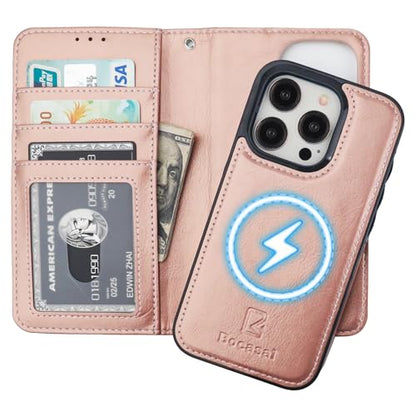 Bocasal for MagSafe Wallet Case Card Holder for iPhone 15 Pro, Rose Gold - color: Rose Gold for MagSafe