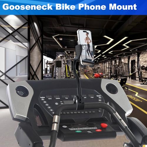 Phone Holder Spin Bike Mount, Goosencek Handlebar Clamp Holder Fit Peloton, Treadmill, Wheelchair, Indoor Exercise Bicycle, Mic Stand, Scooter, Stroller - Fit iPhone 15 Pro 14 13 & All 4-7" Cell Phone