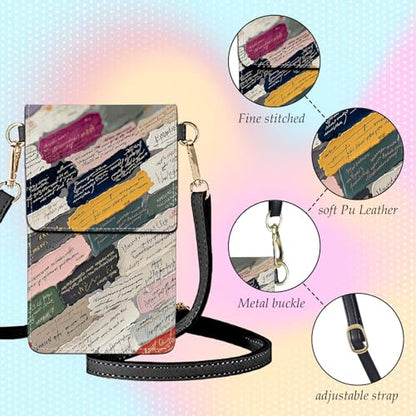 Small Crossbody Bags for Women Touchscreen Cell Phone Bag Cross Body Purses with adjustable Strap,Gifts For Teenage Girls - color: Collage Text