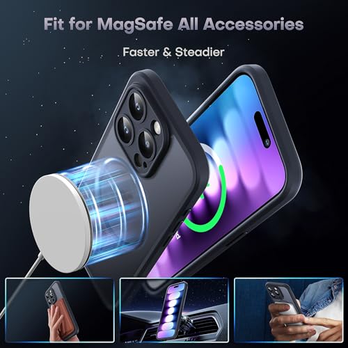 TOCOL Magnetic for iPhone 15 Pro Case, Upgraded Full Camera Protection, Compatible with Magsafe, Drop Protection, Translucent Matte Back Bumper Phone Cover 6.1-Inch (Black) - color: Black, size: Iphone 15 Pro