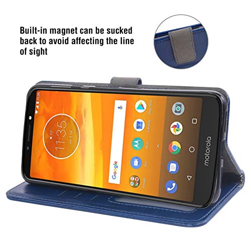 Asuwish Compatible with Moto E5 Plus E 5 Supra Wallet Case Tempered Glass Screen Protector and Flip Card Holder Stand Accessories Phone Cases for Motorola E5+ MotoE5plus 5E 5th Generation E5plus Blue