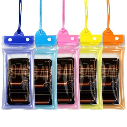 5 Pack 8.6" Multicolor Floating Waterproof Phone Pouch, IP68 Airbag Case with 3-Layer Ziplock, Clear Dry Bag with Lanyard for Beach, Swimming, Cruise Essentials for iPhone 17 16 Pro Max,Samsung