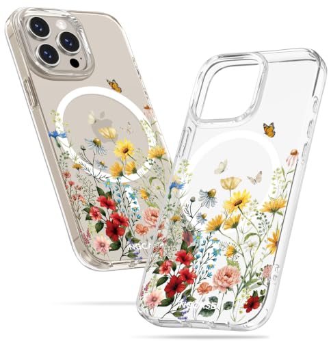 Cute Magnetic Case for iPhone 15 Pro Max - Clear Slim Phone Cases Compatible with MagSafe Retro Flower Pattern Unique Design for Women Girls Girly Soft TPU Protective Cover for Apple 15ProMax - color: Retro Flower, size: for iPhone 15 Pro Max