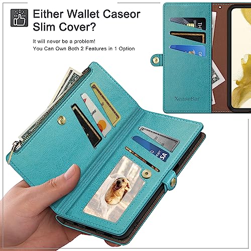 XcaseBar Compatible with ‌Samsung Galaxy S26 Wallet case with Zipper Credit Card Holder【RFID Blocking】,Flip Folio Book PU Phone case Shockproof Cover Women Men for Samsung S26 case Blue Green - color: Blue Green, size: Samsung Galaxy S26