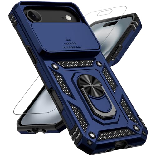 for iPhone Air Case, with Slide Camera Cover HD Screen Protector [Military Grade 16ft. Drop Tested] Ring Holder Kickstand Protective Phone Case for Apple iPhone Air 2025, Navy Blue - color: Navy Blue w/ Slide Camera 2nd gen. Military Grade