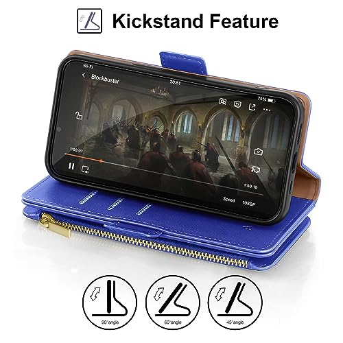 Antsturdy Compatible with Google Pixel 9 5G Wallet Case with Card Holder Women Men,Pixel 9 Pro Phone Case PU Leather Flip Protective Cover Wrist Strap Zipper Credit Card Slots RFID Blocking,PurpleBlue - color: Purple Blue
