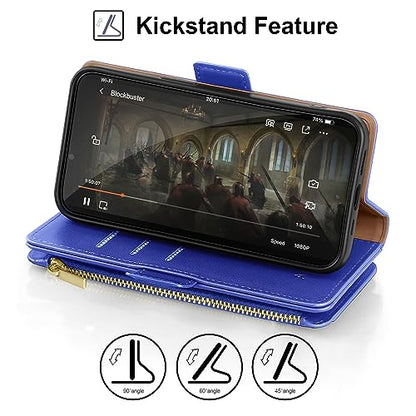 Antsturdy Compatible with Google Pixel 9 5G Wallet Case with Card Holder Women Men,Pixel 9 Pro Phone Case PU Leather Flip Protective Cover Wrist Strap Zipper Credit Card Slots RFID Blocking,PurpleBlue - color: Purple Blue