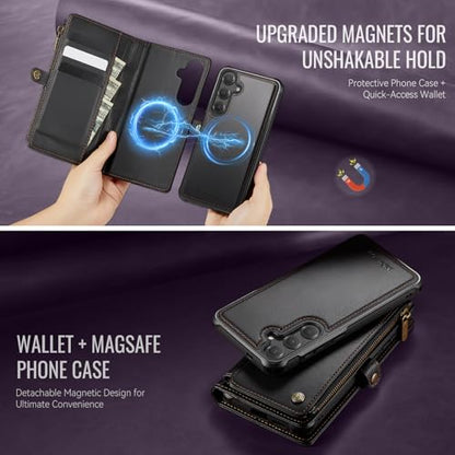 Defencase for Galaxy S24 Case Wallet Compatible with Magsafe 6.2", Black | Magnetic Detachable, with RFID Bolcking Card Holder, Zipper Strap, PU Leather Drop-Proof Phone Cover for Samsung Galaxy S24 - color: (Detachable with Magsafe)-Pink