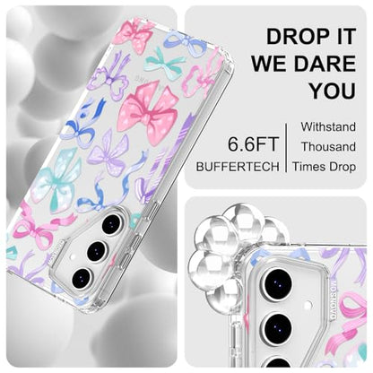 MOSNOVO Case for Samsung Galaxy S24 FE, [Buffertech 6.6ft Military-Grade Drop Protection] [Anti Peel Off Tech] Clear TPU Bumper Phone Case Cover Design - Bows - color: Clear - Bows, size: Samsung Galaxy S24 FE