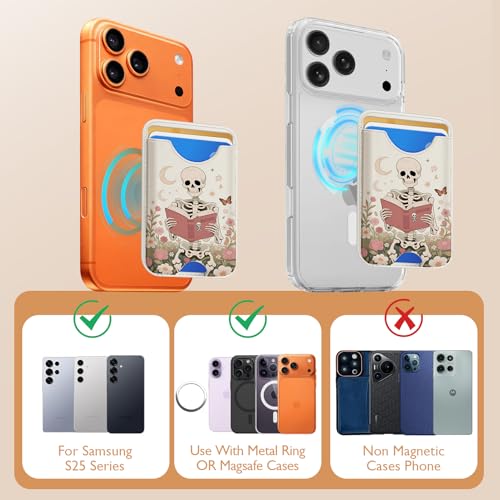Compatible with Magsafe Wallet Magnetic Card Holder - Skeleton Phone Wallets for Women Teen Girls Cute for iPhone 17/16/15/14/13/12 Series Slim for Apple Mag RFID Magnet,Fit 3 Cards - color: Skeleton