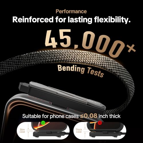 MFish 240W USB-C Cable with Foldable Stand, 3.93FT - color: Black