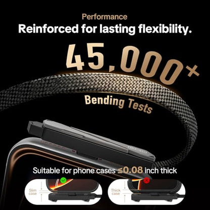 MFish 240W USB-C Cable with Foldable Stand, 3.93FT - color: Black