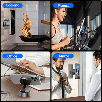 XO Simple is Beauty Upgrated Vacuum Suction Magnetic Phone Holder, Retractable Strong Suction Cup Magnetic Hands-Free Car Cellphone Mount Foldable Car Phone Stand for Car/Mirror/Gym(Not Charge Phone) - color: Space grey