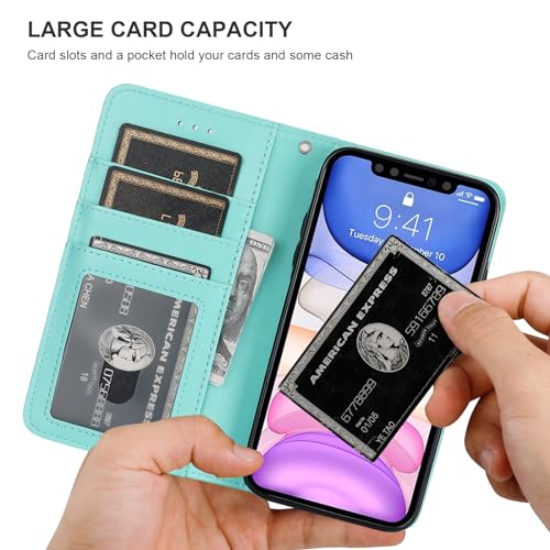 Bocasal Detachable Wallet Case Card Holder for iPhone 11, Light Blue | Kickstand Card Slots Holder PU Leather Magnetic Shockproof Wrist Strap Removable Flip Protective Cover 6.1 inch - color: Light Blue