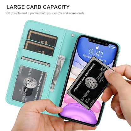 Bocasal Detachable Wallet Case Card Holder for iPhone 11, Light Blue | Kickstand Card Slots Holder PU Leather Magnetic Shockproof Wrist Strap Removable Flip Protective Cover 6.1 inch - color: Light Blue