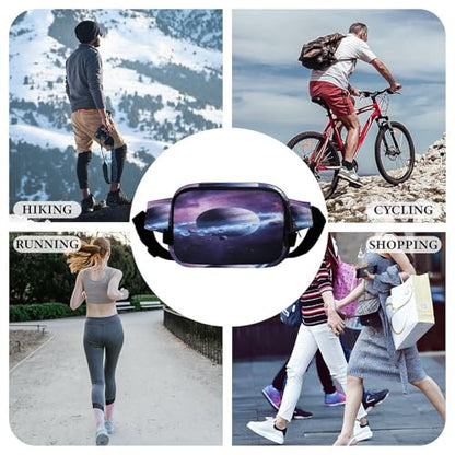 Outer Space Fanny Packs for Women Men Double Layer Fashion Waist Pack Adjustable Belt Bag with Pockets Small Crossbody Bags for Running Hiking Workout Travel Daily Use