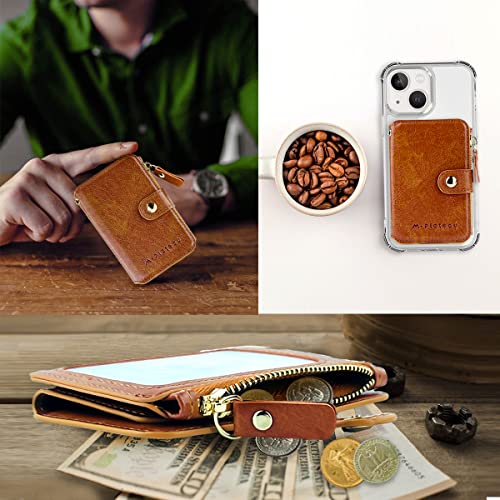 M-Plateau Phone Wallet with ID Window and Adhesive Sticker | Card Holder for Phone case Stick on Attachable Credit Card Holder for Phone (Compatible with Most Smartphones) - color: Brown