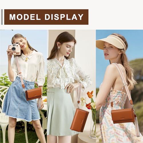 Small Crossbody Bags for Women RFID Vegan Leather Wristlet Phone Mini Purse Shoulder Handbag Wallet Travel Purse - color: Brown