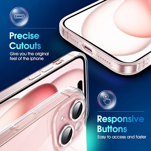 Supdeal Crystal Clear Case for iPhone 15 Plus, [Not Yellowing] [Camera Protection] [Military Grade Drop Tested] Transparent Shockproof Protective Soft Silicone Slim Cover, 6.7 inch, Transparent - color: Transparent, size: iPhone 15 Plus