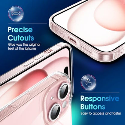 Supdeal Crystal Clear Case for iPhone 15 Plus, [Not Yellowing] [Camera Protection] [Military Grade Drop Tested] Transparent Shockproof Protective Soft Silicone Slim Cover, 6.7 inch, Transparent - color: Transparent, size: iPhone 15 Plus