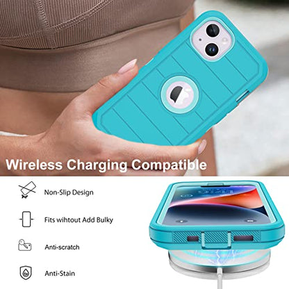 for iPhone 14 Case with 2 Screen Protector,Full Body Shockproof Drop Protection Dust Proof Heavy Duty 3-Layer Rugged Durable Military Grade Cover for Apple iPhone 14 6.1" (Mint) - color: Mint