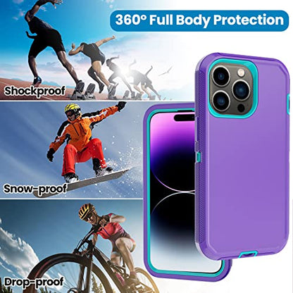 for iPhone 14 Pro Max Case with 2 Screen Protector, Heavy Duty Shockproof Drop Proof Military Rugged 3-Layer Tough Durable Protective Cover for Apple iPhone 14 Pro Max 6.7" (Purple/Blue) - color: Purple/Blue