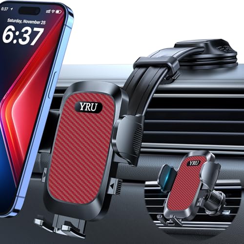 YRU [2026 Ultimate Car Phone Holder Mount [Bendable & Adjustable Aluminum Arm] Cell Phone Holder for Car Dashboard Windshield Phone Stand for iPhone 17 16 15 14 Pro Max Samsung Pickup Truck,Tomato Red - color: Tomato Red