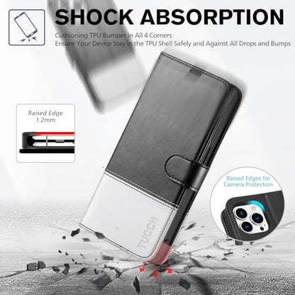 TUCCH Wallet Case for iPhone 14 Pro (6.1"), 4 Card Holders, Black & White - color: Black & White