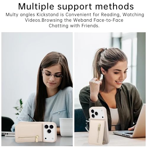 Crossbody Wallet Case for iPhone 17 Pro with Lanyard Strap Card Slot Holder RFID Blocking Kickstand,Magnetic Flip Folio Zipper Purse Case, PU Leather Cover Handbag,Beige - color: Beige, size: iPhone 17 Pro(6.3")