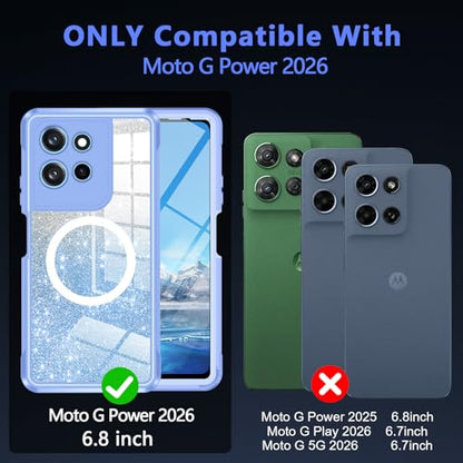 Hekodonk for Moto G Power 5G 2026 Case, Compatible with Magsafe [Built-in Tempered Glass Screen Protector & Camera Lens Protection] Full Body Shockproof Protective Women Girl Bling Case,Blue - color: Blue