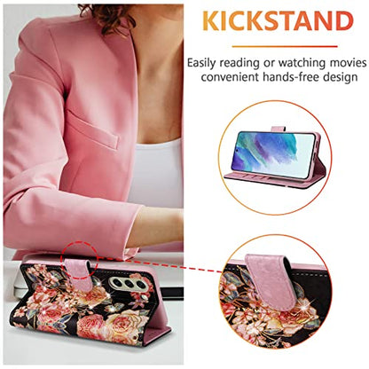 UEEBAI Wallet Case for Samsung Galaxy A56 5G, PU Leather Phone Cover Kickstand RFID Blocking Flip Case Card Slots Wrist Strap Relief Engraved Pattern Magnetic Closure Folio Cover - Black Rose - color: Black Rose, size: Samsung Galaxy A56 5G