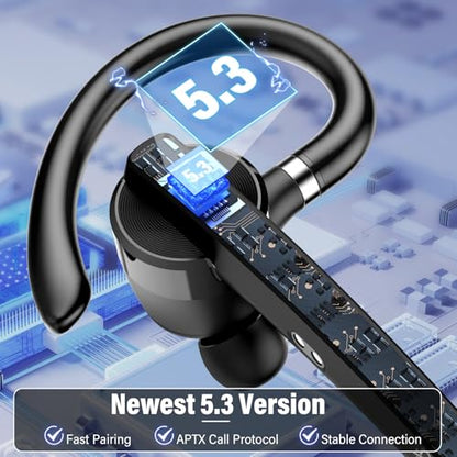 2026 Bluetooth Headset, Wireless Bluetooth 5.3 Earpiece, 90Hrs Single-Ear Headset with APTX HD Audio & Mute Button, Dual Noise Cancelling Mics, Hands Free Headphone for Trucker, Business, Gym, Blue - color: Navy Blue