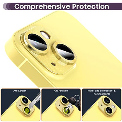Suoman for iPhone 14 6.1 inch/iPhone 14 Plus 6.7 inch Camera Lens Protector, 9H Tempered Glass Film, [Does not Affect Night Shots] Metal Lens Protective Cover -Yellow - color: Yellow