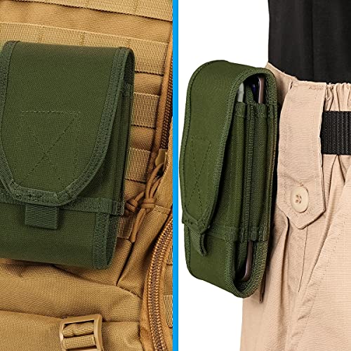 Double Capacity Phone Holster, Tactical Molle Pouch Compact Belt Waist Bag for iPhone 15 Pro Max/15 Pro/14 Plus/14 Pro Max/14 Pro/14/13 Pro Max/12 Pro Max/11 Pro Max/XS Max, Size Large - color: Green
