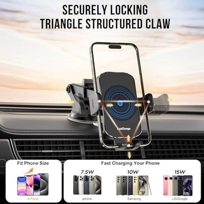Wireless Car Charger, Fast Charging 15W Auto Clamping Car Charger Phone Holder Phone Mount for iPhone16 15 14 13 12 11 Pro Max Xs, Samsung Galaxy S24 Ultra S23 S22 S21 S20 S10+ Note 9, etc - color: Black-1