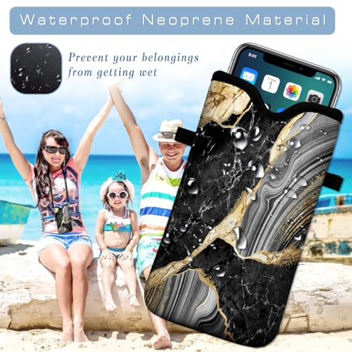 Universal Neoprene Cell Phone Pouch 7.1 X 4 in Mobile Protection Case Bag with Crossbody Strap/Neck Lanyard Black Marble Printed Pattern - color: Black Marble Printed Pattern