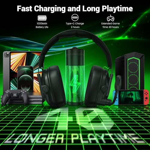 Krysenix Wireless Gaming Headset for PC, PS5, PS4, Switch, Mac - Black - color: Black