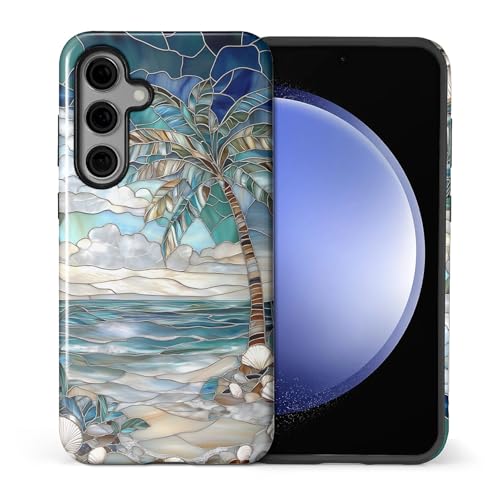 Case for Samsung Galaxy S24,Anti-Scratch Full-Body Cover Shockproof Slim Design Case,PC Hard Shell & Silicone Inner Bumper -Beach Palm Tree - color: Beach Palm Tree, size: Galaxy S24