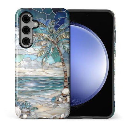 Case for Samsung Galaxy S24,Anti-Scratch Full-Body Cover Shockproof Slim Design Case,PC Hard Shell & Silicone Inner Bumper -Beach Palm Tree - color: Beach Palm Tree, size: Galaxy S24