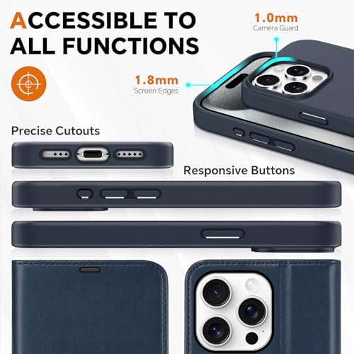 TUCCH Detachable 2-in-1 Case Wallet for iPhone 15 Pro 6.1" 2023, Dark Blue | 4 Card Slots, RFID Blocking, Wireless Charging, Viewing Stand, PU Leather, Shockproof TPU, Magnetic, Flip Cover - color: Dark Blue (2-in-1 Detachable)