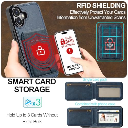 L3 2 in 1 Detachable Leather Wallet and Phone Cases Compatible with iPhone 17 Case with Card Holder RFID Blocking, Compatible with Magsafe Charging 6.3 Kickstand (Blue, IP 17) - color: Blue, size: 6.3 inches