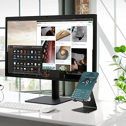 Cell Phone Stand - Aluminum Desktop Phone Holder, Anti-Slip, Universal Fit - color: Black