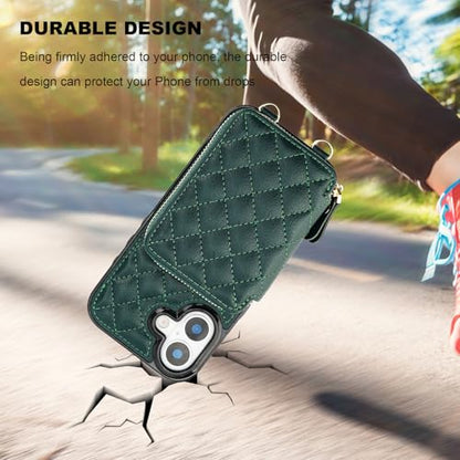 Bocasal Crossbody Wallet Case Card Holder for iPhone 17, Dark Green | RFID Blocking PU Leather Zipper Handbag Purse, Kickstand Flip Folio Case with Card Slots Holder Wrist Strap Lanyard 6.3 Inch - color: Dark Green