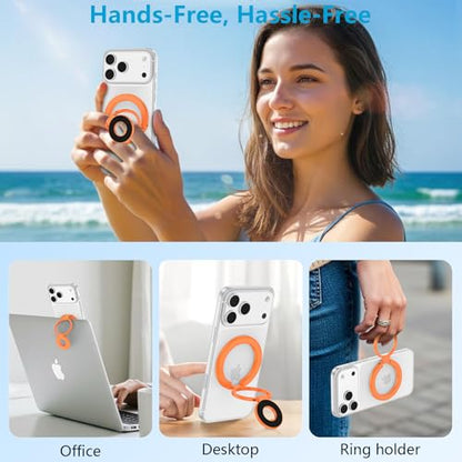 Magnetic Phone Ring Holder, 360° Rotation Foldable MagSafe Phone Grip Stand - color: orange