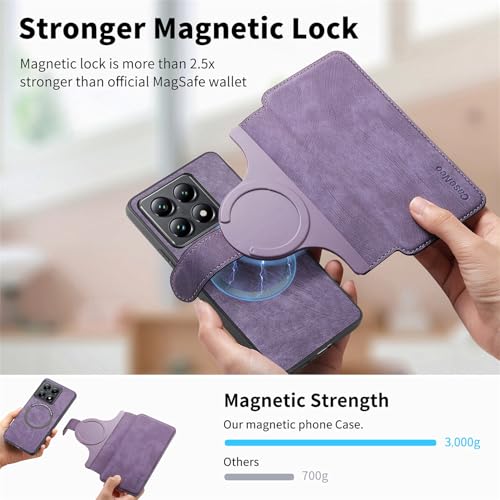 2 in 1 Wallet Case for Xiaomi 14T CMG Purple | PU Leather Magnetic Flip Folio Case with RFID Blocking Card Holder, Credit Card Slots Kickstand, Shockproof Protective Cover - color: Purple, size: Xiaomi 14T