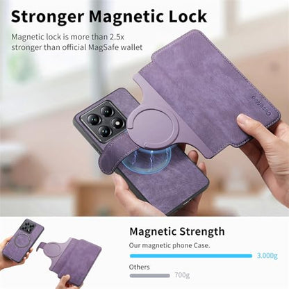 2 in 1 Wallet Case for Xiaomi 14T CMG Purple | PU Leather Magnetic Flip Folio Case with RFID Blocking Card Holder, Credit Card Slots Kickstand, Shockproof Protective Cover - color: Purple, size: Xiaomi 14T