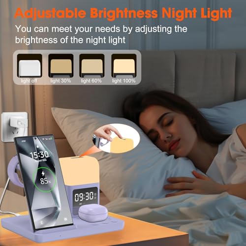 Wireless Charger for Samsung Charging Station with Digital Clock-Alarm - color: Purple